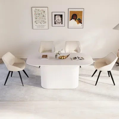 Streamdale Furniture Streamdale 63" Cream Dining Table & 4 Black Metal Leg Chairs