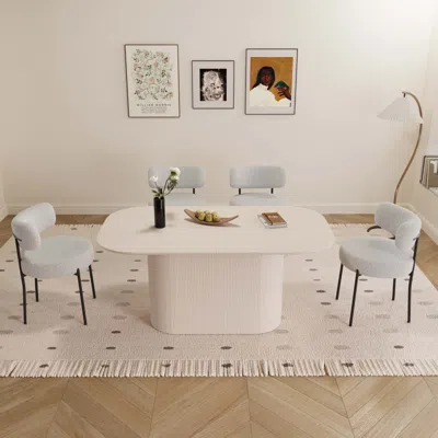 Streamdale Furniture Streamdale 63" Cream Dining Table & 4 Cushioned Chairs