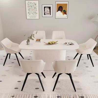 Streamdale Furniture Streamdale 63" Cream Dining Table & 6 Black Chairs