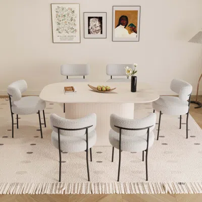 Streamdale Furniture Streamdale 63" Cream Dining Table & 6 Cushioned Chairs