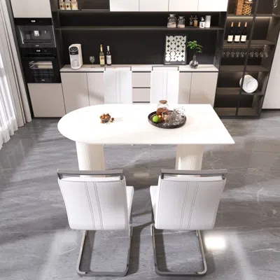 Streamdale Furniture Streamdale 63" Cream Mdf Dining Table & Pu Chair Set In White