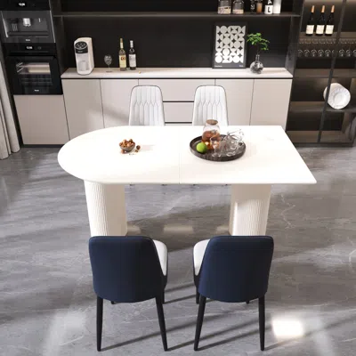 Streamdale Furniture Streamdale 63" Cream Mdf Dining Table & Pu Chair Set, Black Metal Legs In Blue