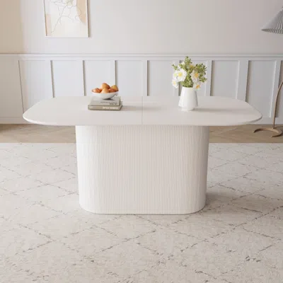 Streamdale Furniture Streamdale 63" Cream Mdf Dining Table, Striped Legs