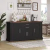 Streamdale Furniture Streamdale 63" Farmhouse Barn Door Cabinet - Buffet Table/coffee Bar, Black In Black