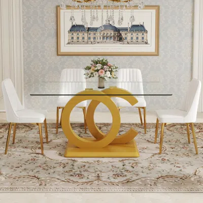 Streamdale Furniture Streamdale 63" Glass Desk & Chair Set (4 Pu Chairs)