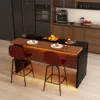 Streamdale Furniture Streamdale 63-inch Modern Kitchen Island Set With 2 Bar Stools - Black Marble Look, Led Lighting & G