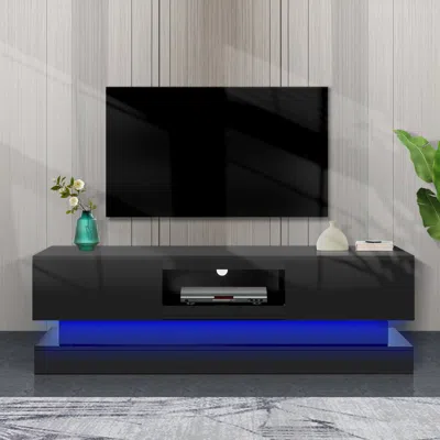 Streamdale Furniture Streamdale 63 Inch Modern Tv Stand With Led Lights In Black