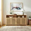Streamdale Furniture Streamdale 63" Mid Century Modern Rattan Sideboard Buffet Cabinet With Storage, Retro Coffee Bar