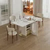 Streamdale Furniture Streamdale 63" Modern Dining Table Set, Burnt Stone Top, Gold Base, 4 White Chairs In White