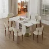 Streamdale Furniture Streamdale 63" Modern Dining Table Set, Burnt Stone Top, Gold Base, 6 White Chairs In White