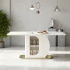 Streamdale Furniture Streamdale 63" Modern Dining Table W/ Storage, Sintered Stone Top, Golden Wood Base In White