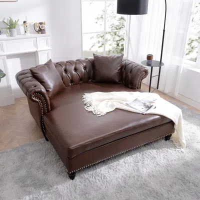 Streamdale Furniture Streamdale 63'' Pu Leather Loveseat Chaise Lounge With 2 Pillows (brown)
