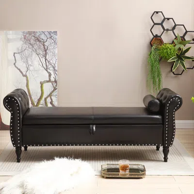 Streamdale Furniture Streamdale 63" Pu Upholstered End Of Bed Bench Flip Top Entryway Ottoman In Brown