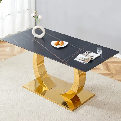 Streamdale Furniture Streamdale 63" Sintered Stone Dining Table - Elegant & Durable, Black Marble Texture