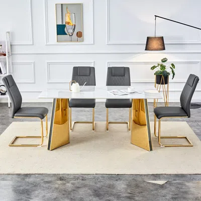 Streamdale Furniture Streamdale 63" Snow Mountain Sintered Stone Dining Table And 4 Chairs