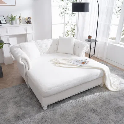 Streamdale Furniture Streamdale 63'' Tufted Pu Leather Loveseat Chaise Lounge With 2 Pillows (white)