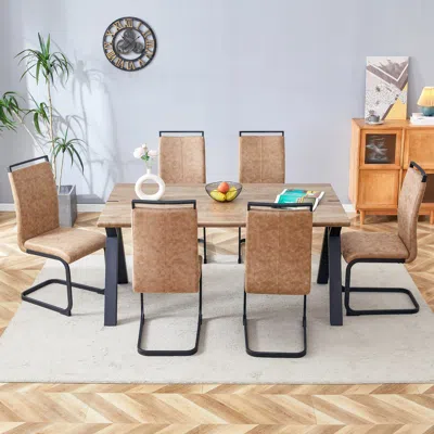 Streamdale Furniture Streamdale 63" Wood Table & 6 Brown Fabric Chairs