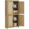 Streamdale Furniture Streamdale 64" Rattan Kitchen Storage Cabinet With Adjustable Shelf, Natural