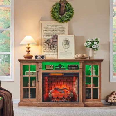 Streamdale Furniture Streamdale 65" Fireplace Tv Stand W/ 28" Electric Fireplace & Led