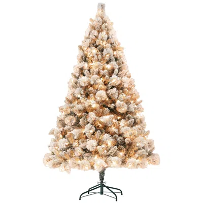 Streamdale Furniture Streamdale 6.5 Ft Pre-lit Snow Flocked Artificial Christmas Tree With 350 Clear Lights Green In Neutral
