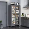 Streamdale Furniture Streamdale 65" Kitchen Pantry Cabinet With Transparent Door & Wheels, Gray