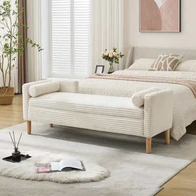 Streamdale Furniture Streamdale 65.35" Upholstered Flip-top Storage Bed Bench With Armrests And Bolster Pillows