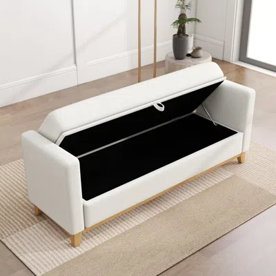 Streamdale Furniture Streamdale 66" Beige Sherpa Storage Bench With Solid Wood Legs & 2 Bolster Pillows