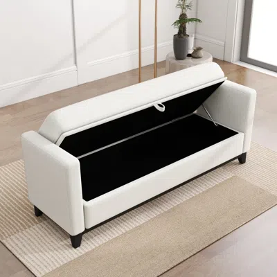 Streamdale Furniture Streamdale 66" Beige Sherpa Storage Bench With Solid Wood Legs & 2 Bolster Pillows