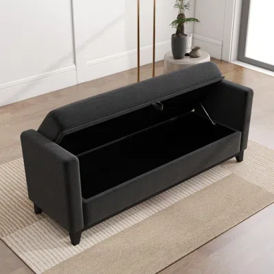 Streamdale Furniture Streamdale 66" Black Sherpa Storage Bench With Solid Wood Legs & 2 Bolster Pillows
