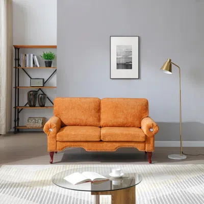Streamdale Furniture Streamdale 66" Modern Linen Loveseat, Tufted Back, Wood Legs (orange)