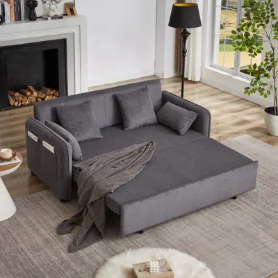 Streamdale Furniture Streamdale 66" Sleeper Sofa Bed - Pullout, Pillows, Pockets - Grey In Gray
