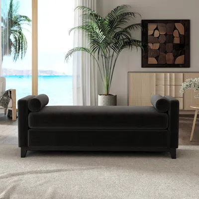 Streamdale Furniture Streamdale 66.34" Black Sherpa Upholstered Bench With Solid Wood Legs And 2 Bolster Pillows