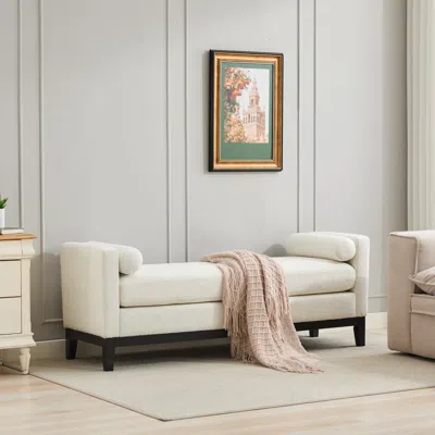 Streamdale Furniture Streamdale 66.34''w Upholstered Bench With Wood Frame And 2 Bolsters Ivory Boucle