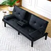 Streamdale Furniture Streamdale 67" Black Pvc Multifunctional Sofa Bed With Foldable Design & Cup Holder