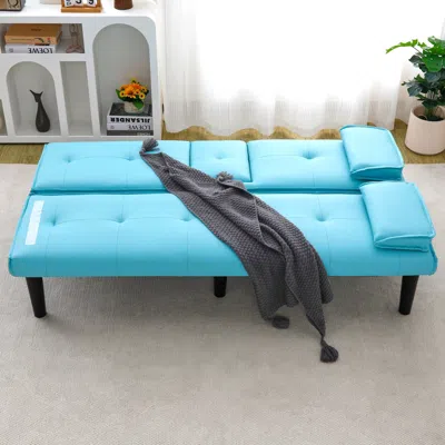 Streamdale Furniture Streamdale 67" Blue Pvc Sofa Bed - Foldable With Cup Holder