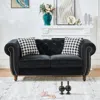 Streamdale Furniture Streamdale 67" Chesterfield Velvet Sofa, Roll Arm, Nailhead - Black
