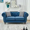Streamdale Furniture Streamdale 67" Chesterfield Velvet Sofa With Roll Armrest & Nailhead, Mid Century Modern Couch, Blue