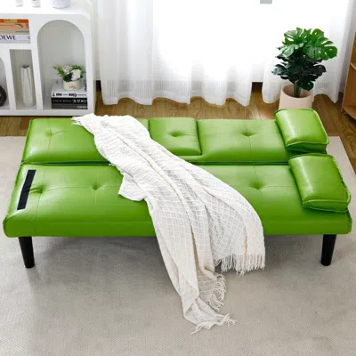 Streamdale Furniture Streamdale 67" Green Pvc Sofa Bed - Foldable With Cup Holder