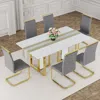 Streamdale Furniture Streamdale 67" Modern Dining Table Set Marble Pattern Mdf Table & 6 Pu Chairs