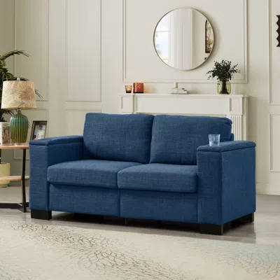 Streamdale Furniture Streamdale 67.7" Modern Blue Loveseat With Cup Holder & Storage