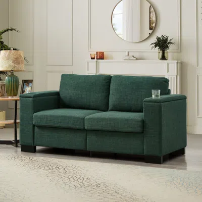 Streamdale Furniture Streamdale 67.7" Modern Green Loveseat With Cup Holder & Storage