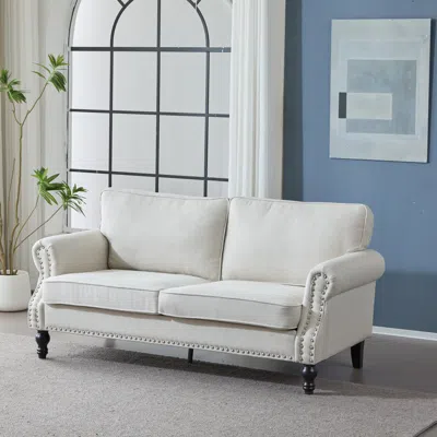 Streamdale Furniture Streamdale 68'' Nailhead Trim Sofa, Rolled Arm, Faux Leather, 2 Seater
