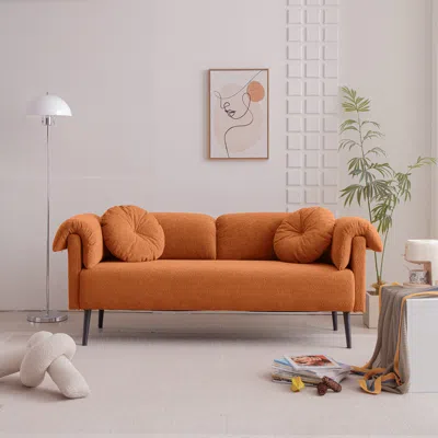 Streamdale Furniture Streamdale 68.5" Modern Lamb Wool Sofa With Decorative Throw Pillows For Small Spaces