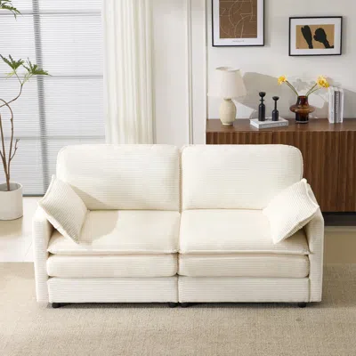 Streamdale Furniture Streamdale 69" Plush Cloud Loveseat: Modular Sofa W/ Beige Chenille Cushions & Throw Pillows