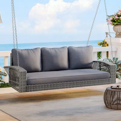 Streamdale Furniture Streamdale 69" Wicker Porch Swing With Cushions & Chains