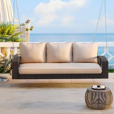 Streamdale Furniture Streamdale 69" Wicker Porch Swing With Cushions & Chains