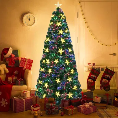 Streamdale Furniture Streamdale 6ft Pre-lit Fiber Optic Christmas Tree With Color Changing Lights & Star In Green