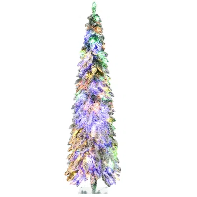 Streamdale Furniture Streamdale 6ft Prelit Snow Flocked Pencil Christmas Tree W/ 250 Warm White/colorful Led Lights In Multi