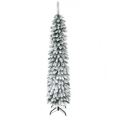 Streamdale Furniture Streamdale 6ft Snow Flocked Artificial Christmas Tree Slim Pencil Xmas Tree 395 Tips Green