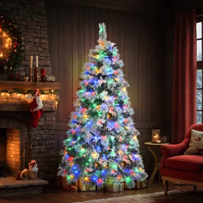 Streamdale Furniture Streamdale 6ft Snow Flocked Spruce Christmas Tree 403 Tips 250 Multi-color Led Lights 11 Modes